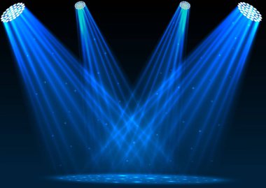 Koyu arka plan üzerinde mavi sahne ışıkları vektör çizim