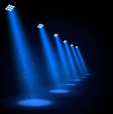 Vektör çizim Glowing mavi sahne ışıkları