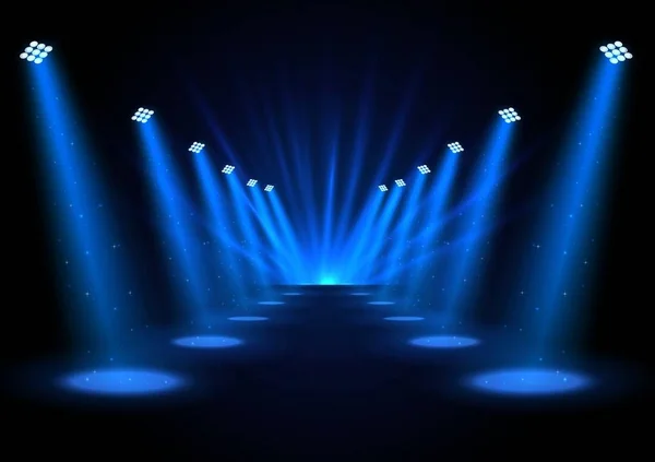 Koyu arka plan üzerinde mavi sahne ışıkları vektör çizim