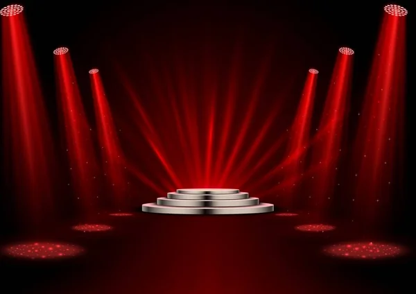 Vektor Illustration Roter Scheinwerfer Mit Weißem Podium Auf Dunklem Hintergrund — Stockvektor