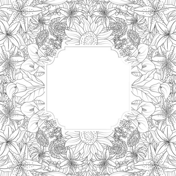 Vektor Illustration Der Floralen Hand Gezeichnet Rahmen Auf Weißem Hintergrund — Stockvektor