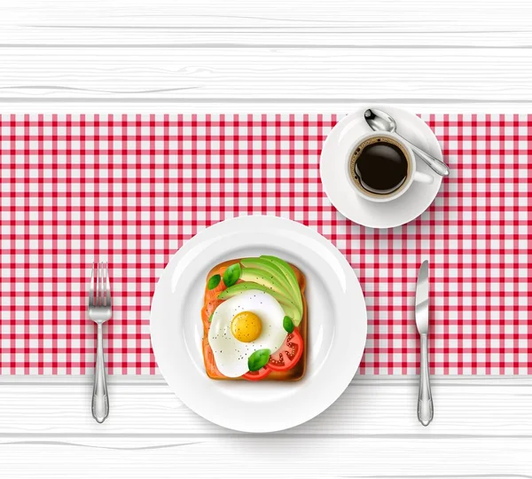 Vektorillustration Des Frühstücksmenüs Mit Spiegelei Toast Und Tasse Schwarzen Kaffees — Stockvektor