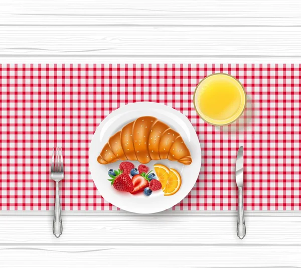 Vektor Illustration Von Knusprigem Französischem Croissant Mit Frischen Beeren Und — Stockvektor