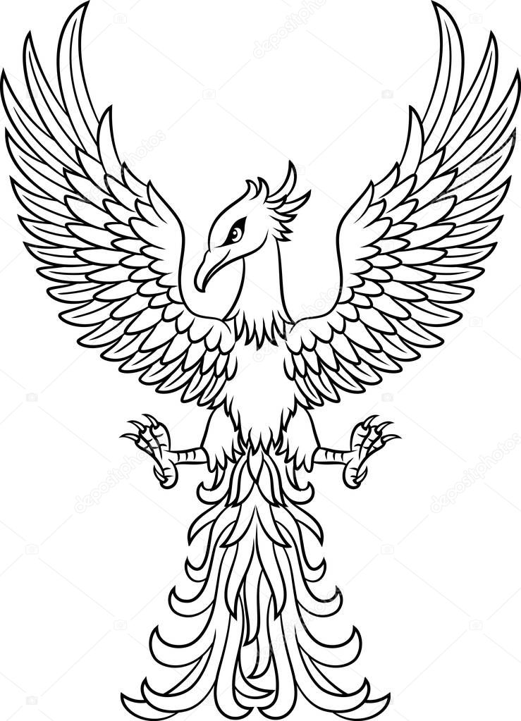 Vector illustration of Phoenix bird tattoo isolated on white background