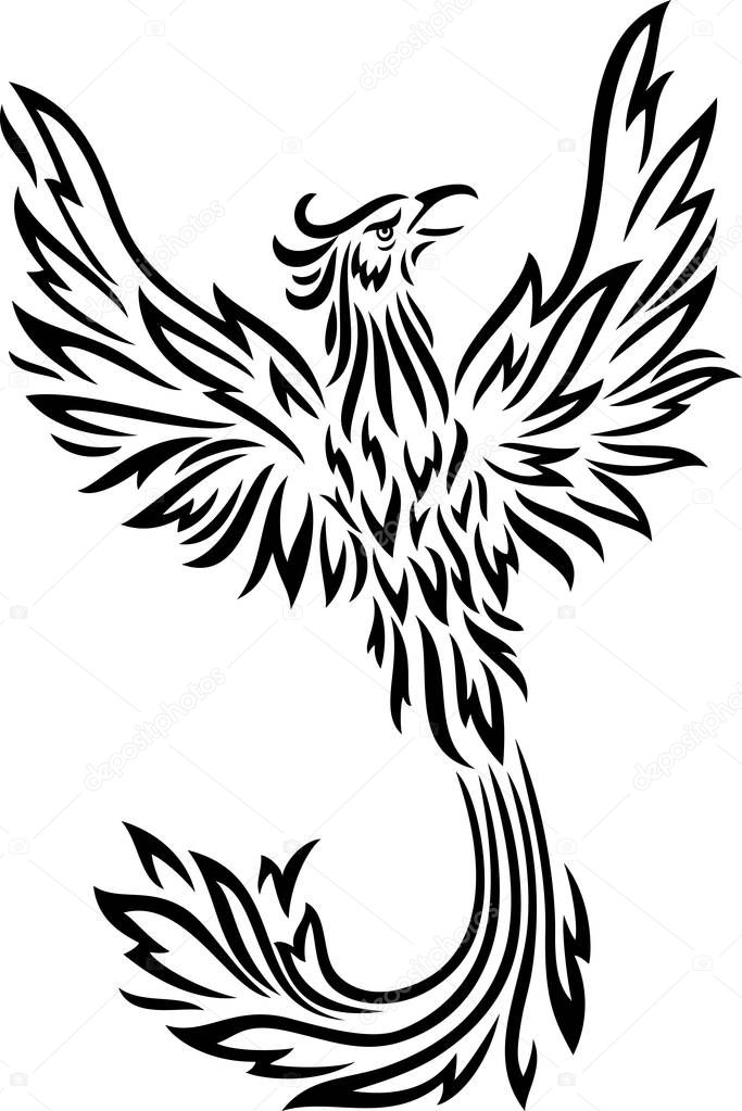 Vector illustration of Phoenix tattoo isolated on white background