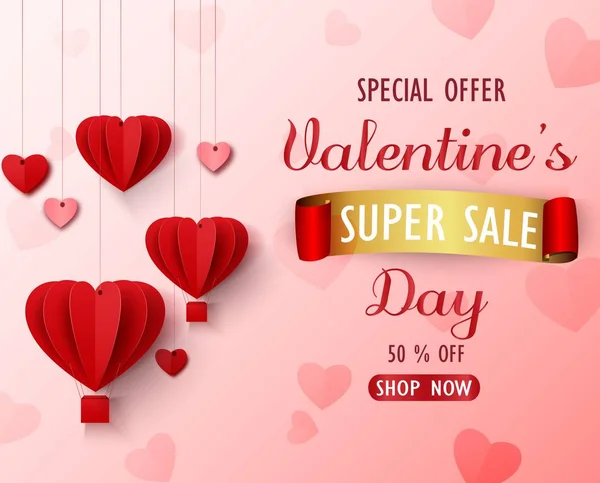 Vektor Illustration Von Valentinstag Verkauf Hintergrund Mit Rotem Gefaltetem Papier — Stockvektor