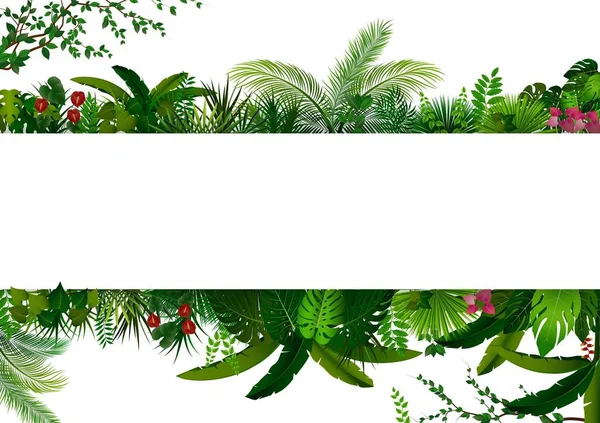 Vektorillustration Der Tropischen Blätter Hintergrund Rechteck Pflanzrahmen Mit Platz Für — Stockvektor