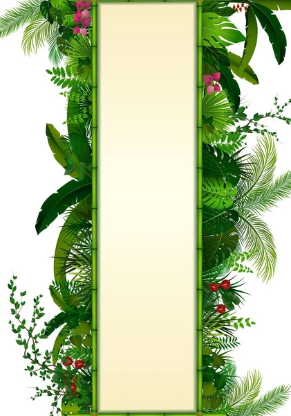 Ilustración Vectorial Del Fondo Las Hojas Tropicales Las Plantas Rectángulo — Vector de stock