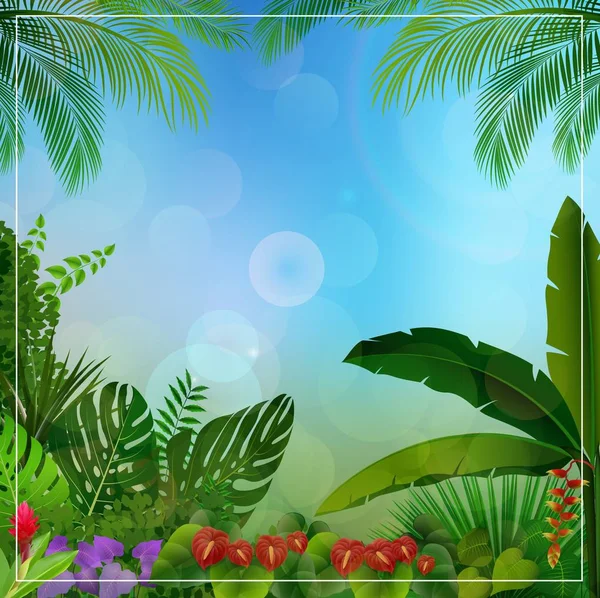 Illustration Vectorielle Fond Jungle Tropicale Avec Palmiers Feuilles — Image vectorielle