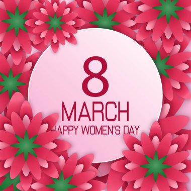 Vektör çizim dünya mutlu kadınlar günü 8 Mart çiçek tebrik kartı ile yuvarlak bayrak