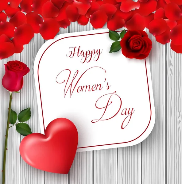 Ilustração Vetorial Março Dia Internacional Mulher Feliz Cartão Saudação Rosas — Vetor de Stock