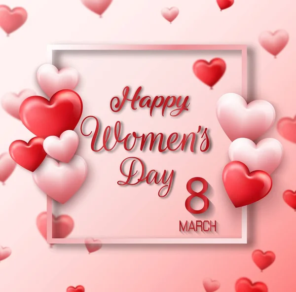 Ilustração Vetorial Março Cartão Vermelho Cor Rosa Dia Internacional Mulher — Vetor de Stock