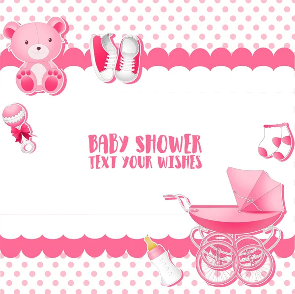 Ilustração Vetorial Modelo Cartão Convite Baby Shower Lugar Para Texto —  Vetores de Stock