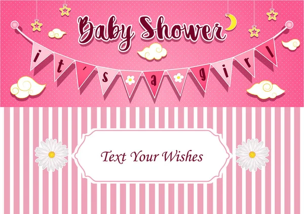 Vector Illustration Baby Girl Shower Invitation Card Design Template — Stock Vector