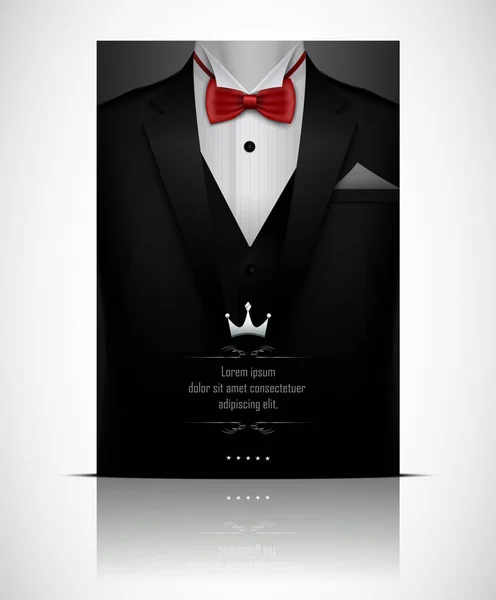 Ilustración Vectorial Traje Negro Esmoquin Con Pajarita Roja — Vector de stock