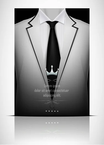 Ilustración Vectorial Traje Blanco Esmoquin Con Corbata Negra — Vector de stock