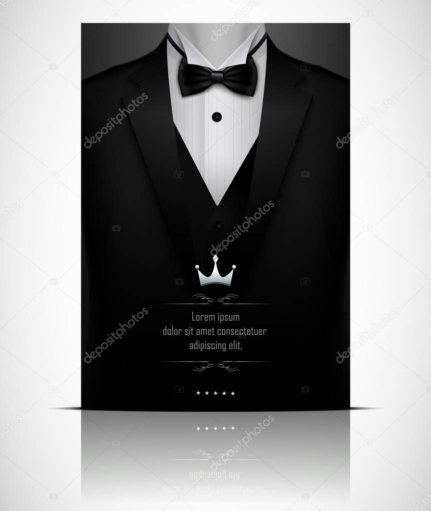Vector illustration of Black suit and tuxedo with red bow tie