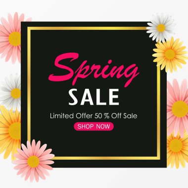 Bahar satış arka plan afiş güzel renkli çiçek ile vektör çizim