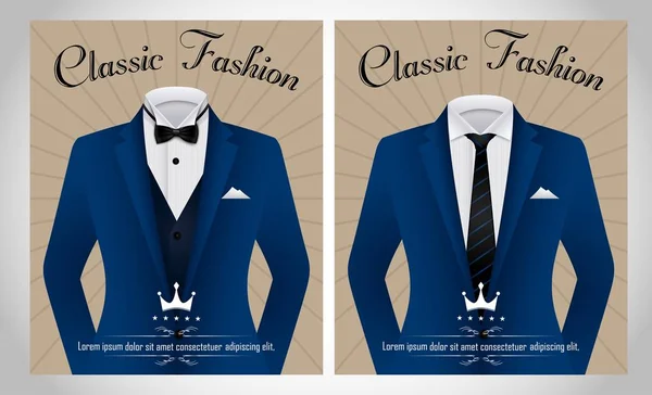 Illustration Vectorielle Modèle Costume Blue Business Avec Une Cravate Noire — Image vectorielle