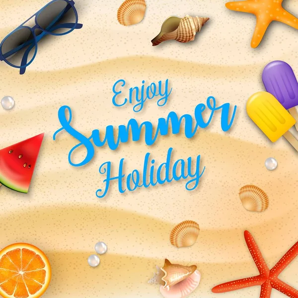 Vector Illustration Enjoy Summer Holidays Background Beach Elements — Stock Vector