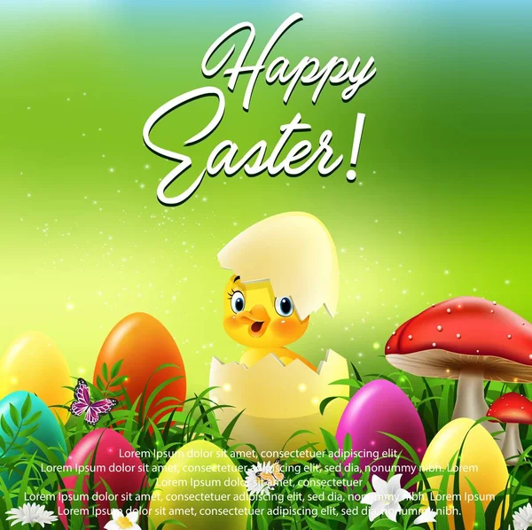 Cute Easter Duckling Broken Easter Egg — Stock Vector