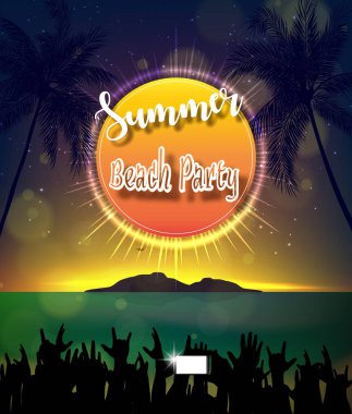Yaz plaj partisi el ilanı tasarım vektör çizim