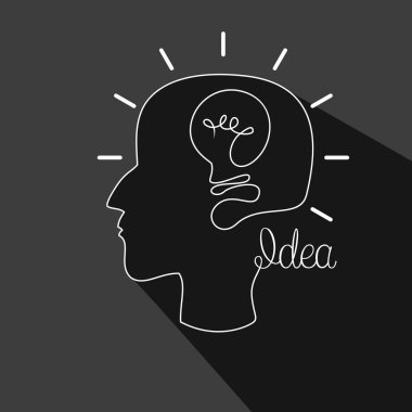 Vektör çizim yaratıcı bir fikir. İnsan kafası yeni bir fikir oluşturma