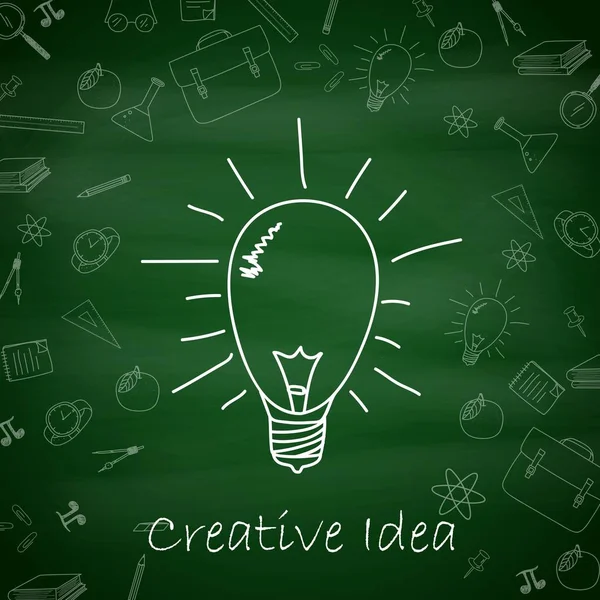 Векторна Ілюстрація Концепції Творчої Ідеї Лампочки Шкільними Приладдями Лінії Зеленій — стоковий вектор