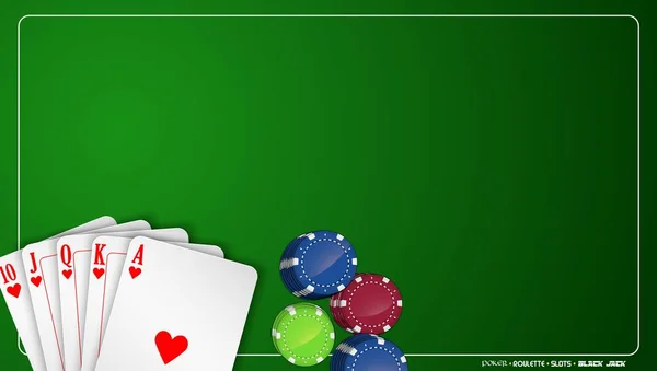 Cartões Poker Fichas Fundo Verde —  Vetores de Stock