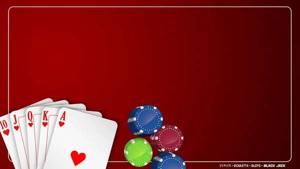 Pokerkarten Mit Bunten Chips Auf Rotem Hintergrund — Stockvektor