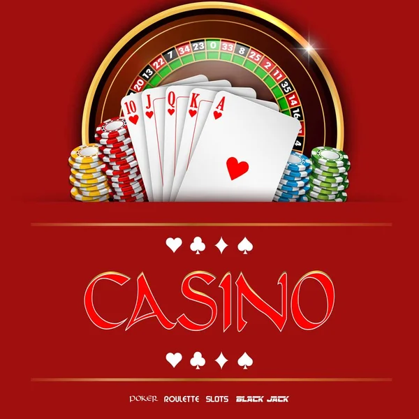 Casino Roulette Med Chips Och Spelkort — Stock vektor
