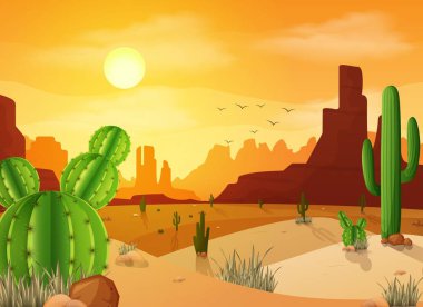 Kaktüsler, yatay günbatımı özgeçmişlerine çöl