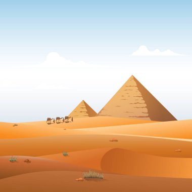 Vahşi Afrika piramitleri manzara arka planda deve karavan