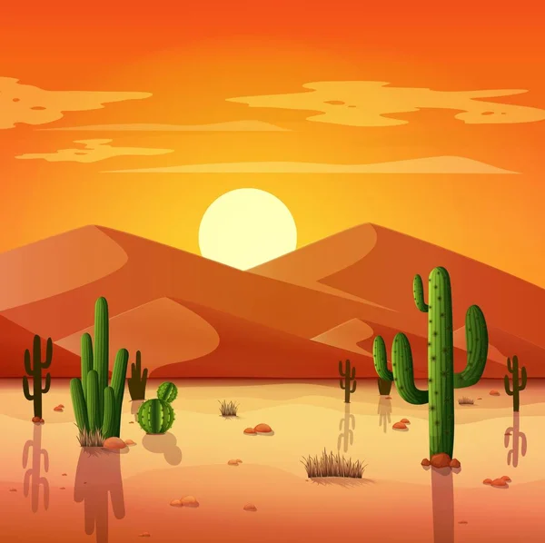 Paisaje Del Desierto Con Cactus Fondo Del Atardecer — Archivo Imágenes Vectoriales