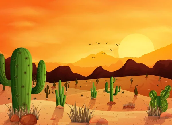 Desert Paysage Fond Avec Des Cactus — Image vectorielle