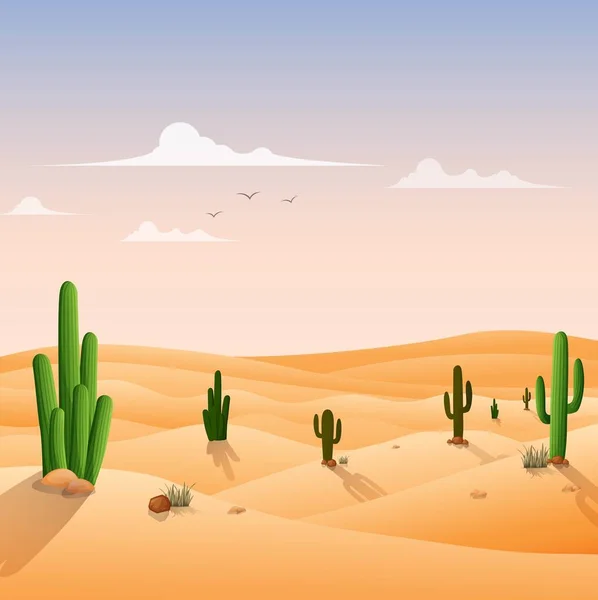 Deserto Paisagem Fundo Com Cactos — Vetor de Stock