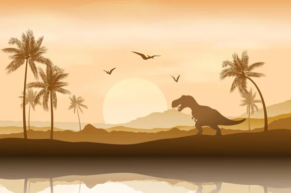 Silhouette Eines Dinosauriers Uferhintergrund — Stockvektor