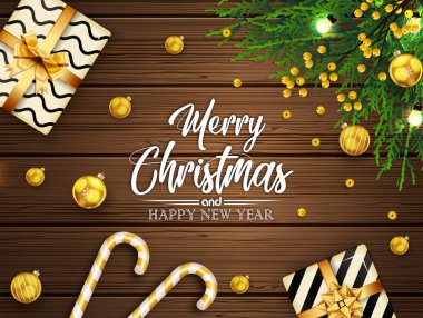 Köknar ağacı dalları ve toplarıyla Noel arkaplanının vektör çizimi