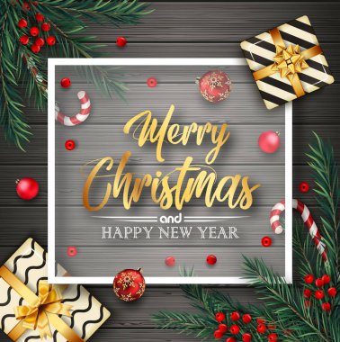 Noel arkaplanının Noel elementleriyle gösterimi