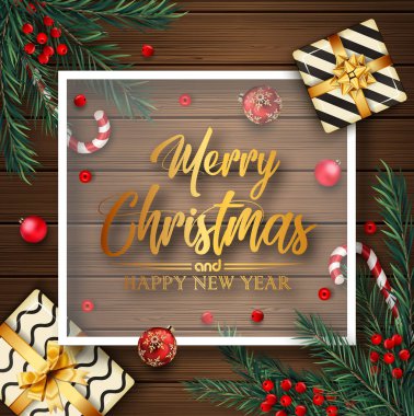 Noel arkaplanının Noel elementleriyle gösterimi