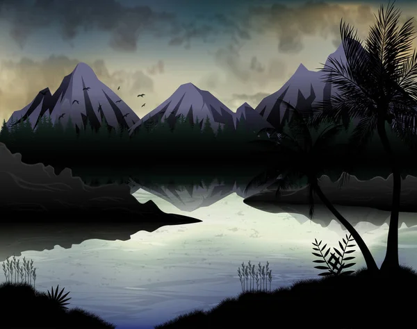 Une Nuit Tropicale Avec Fond Lac — Image vectorielle
