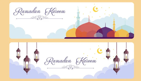 Ramadhan Kareem Banners Con Fondo Mezquita — Archivo Imágenes Vectoriales