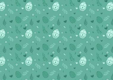 Yeşil zemin üzerinde pürüzsüz desenli Paskalya yumurtalarının vektör çizimi