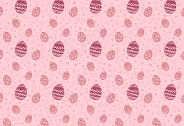 Pembe arka planda pürüzsüz desenli Paskalya yumurtalarının vektör çizimi