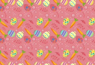 Renkli Paskalya yumurtası ve havuç arka planında kusursuz desenlerin vektör çizimi 