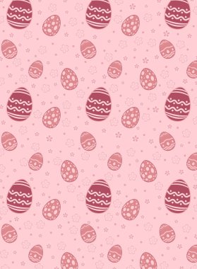 Pembe arka planda pürüzsüz desenli Paskalya yumurtalarının vektör çizimi