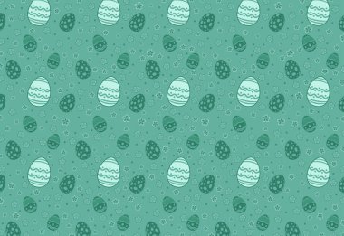 Yeşil zemin üzerinde pürüzsüz desenli Paskalya yumurtalarının vektör çizimi
