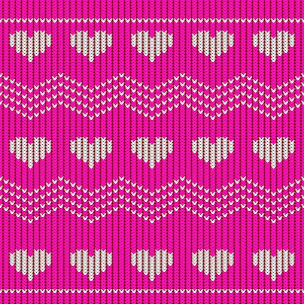 Valentine day red knitted seamless pattern with hearts. Vector illustration — Stock Vector