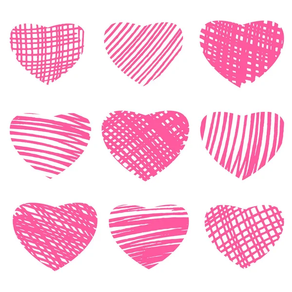 Conjunto de coloridos marcadores dibujados a mano corazones. Ilustración vectorial — Vector de stock