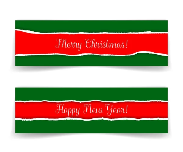 Mutlu Noeller ve mutlu yeni yıl afiş grunge tarzı gerçekçi yırtık kağıt sınırları ile. Vektör çizim tebrik kartları, Davetiyeler, web başlıkları veya reklam için